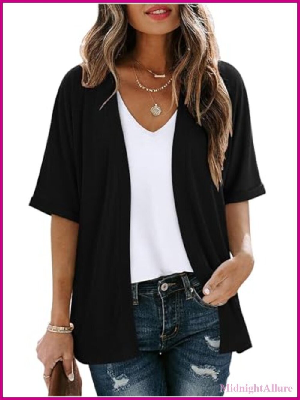 Short Sleeve Lightweight Cardigan Loose Fit Jacket Cover Up with Pockets